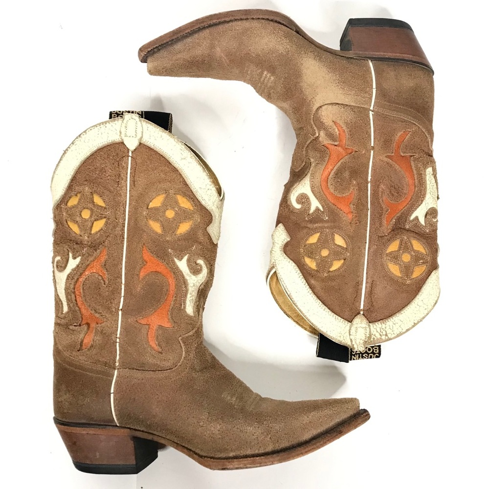 Justin Leather Cowboy Cowgirl Boots Size 8
